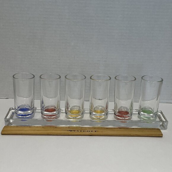 Vintage Art Deco Pastel Shot Glasses Cordial Barwear Clear Fitted Display Heavy - Picture 12 of 13